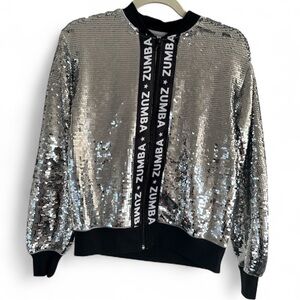 Zumba Fitness Shimmering Silver Bomber Jacket